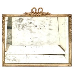 19th Century Antique Louis XVI Style Silver Leaf Wood Frame Wall Mirror