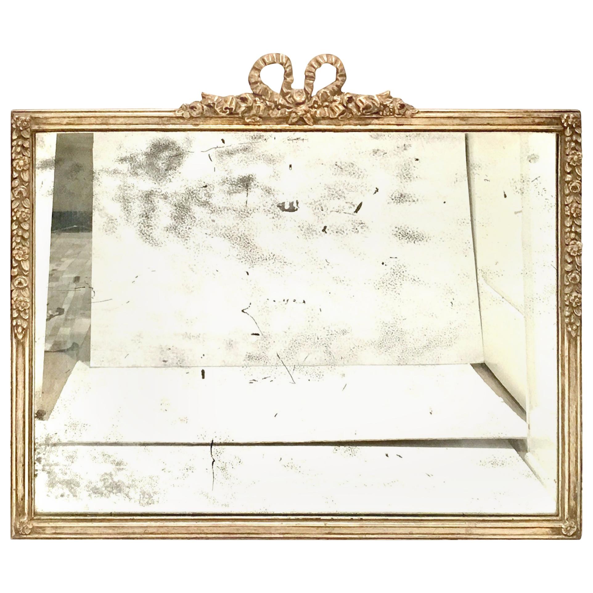 19th Century Antique Louis XVI Style Silver Leaf Wood Frame Wall Mirror