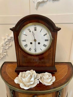 19th Century Antique Mahogany Inlaid Eight Day Mantel Clock