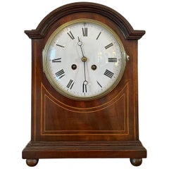 19th Century Antique Mahogany Inlaid Eight Day Mantel Clock