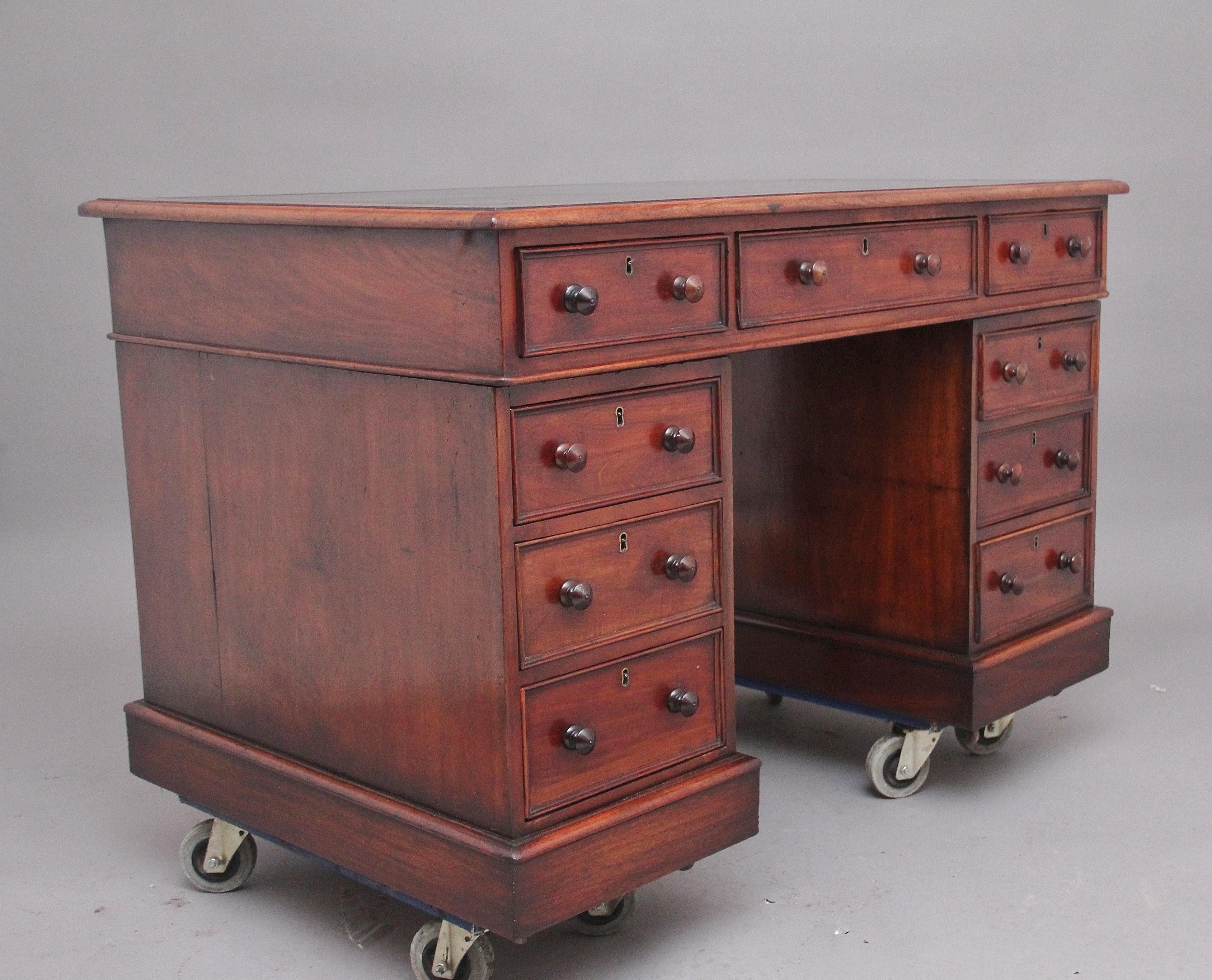 19th Century Antique Mahogany Pedestal Desk 5