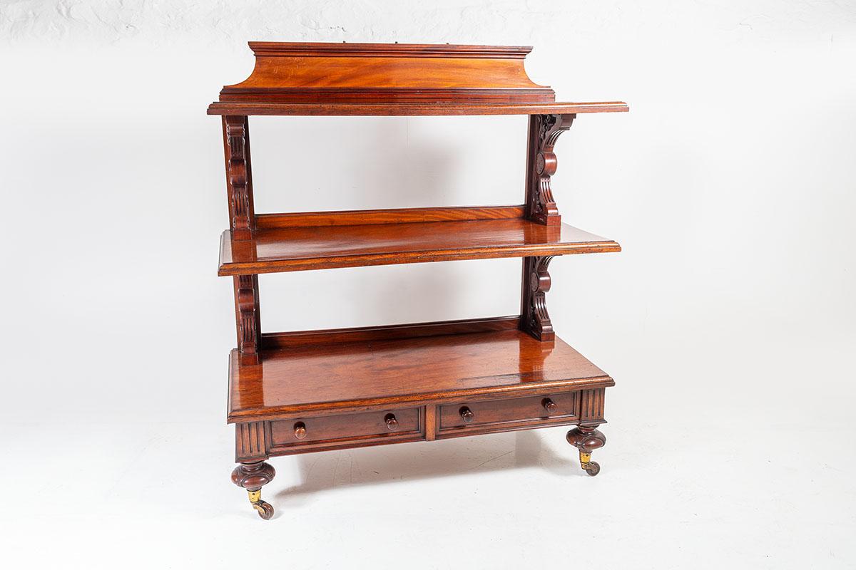 Victorian 19th Century Antique Mahogany Three Tier Buffet Table with Drawer Storage For Sale