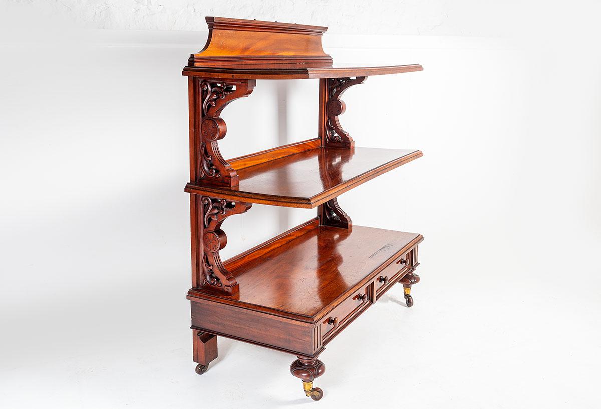 19th Century Antique Mahogany Three Tier Buffet Table with Drawer Storage In Good Condition For Sale In Llanbrynmair, GB