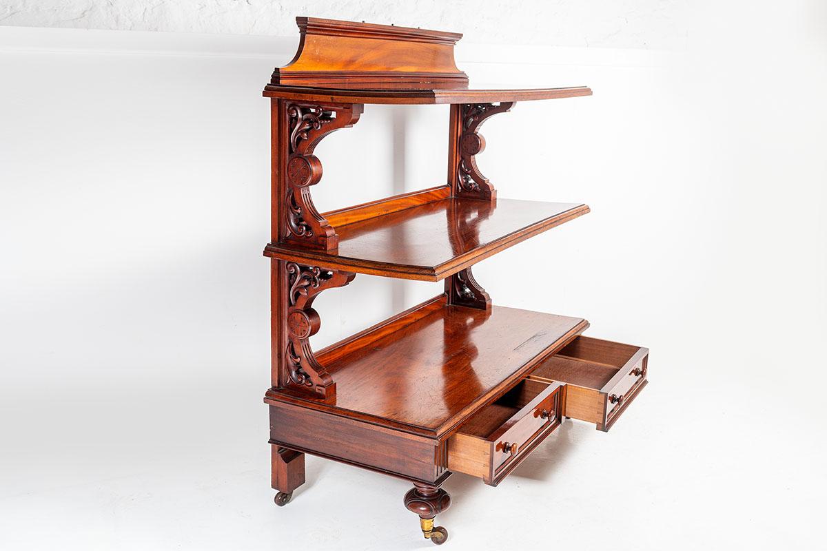 19th Century Antique Mahogany Three Tier Buffet Table with Drawer Storage For Sale 1