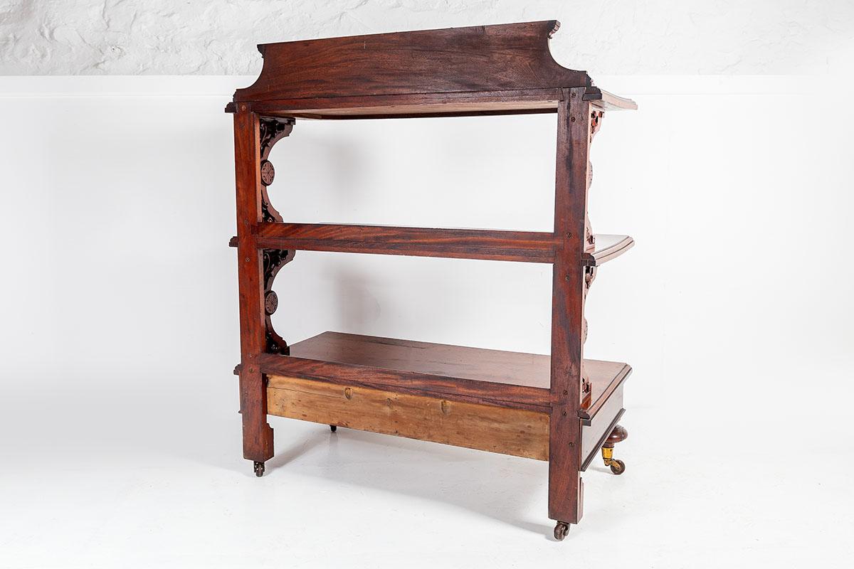 19th Century Antique Mahogany Three Tier Buffet Table with Drawer Storage For Sale 3