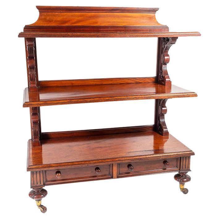 19th Century Antique Mahogany Three Tier Buffet Table with Drawer Storage For Sale