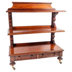 19th Century Antique Mahogany Three Tier Buffet Table with Drawer Storage