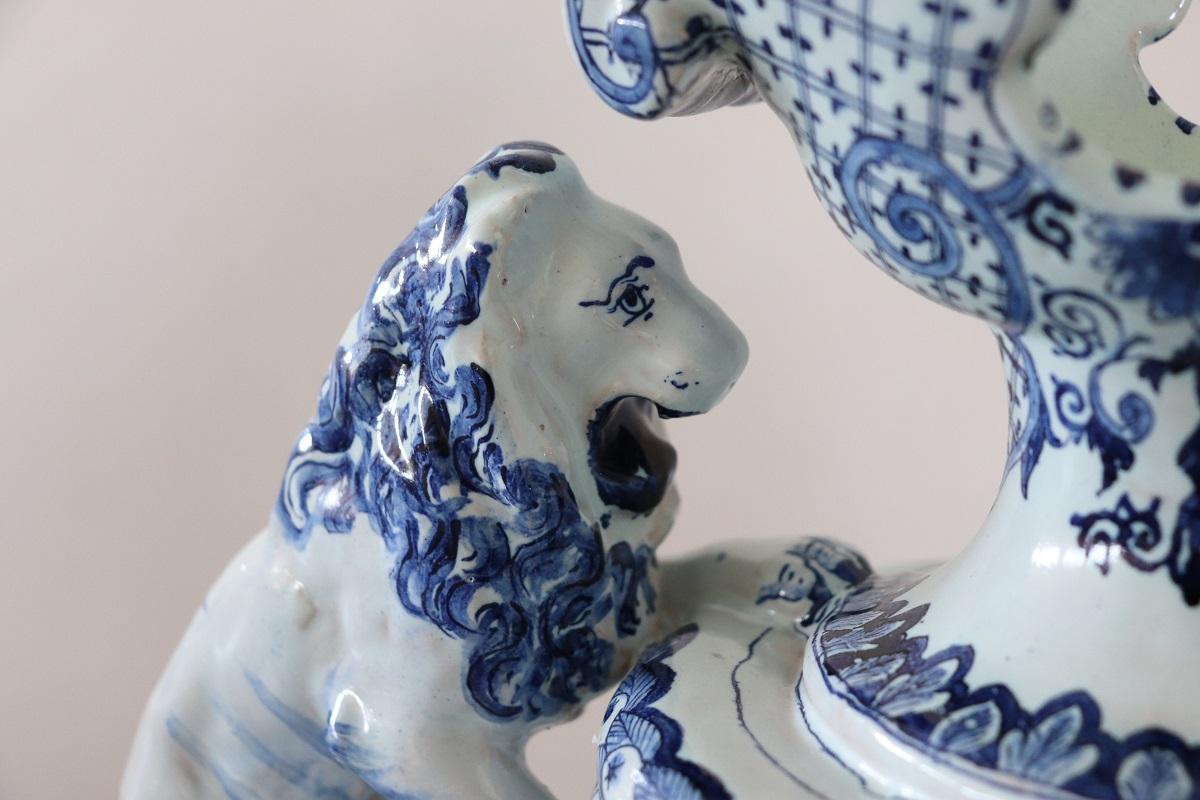 Vaso grande in maiolica antica del XIX secolo, firmato 5