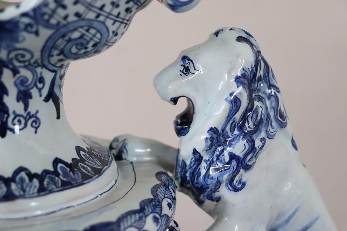 Vaso grande in maiolica antica del XIX secolo, firmato 6