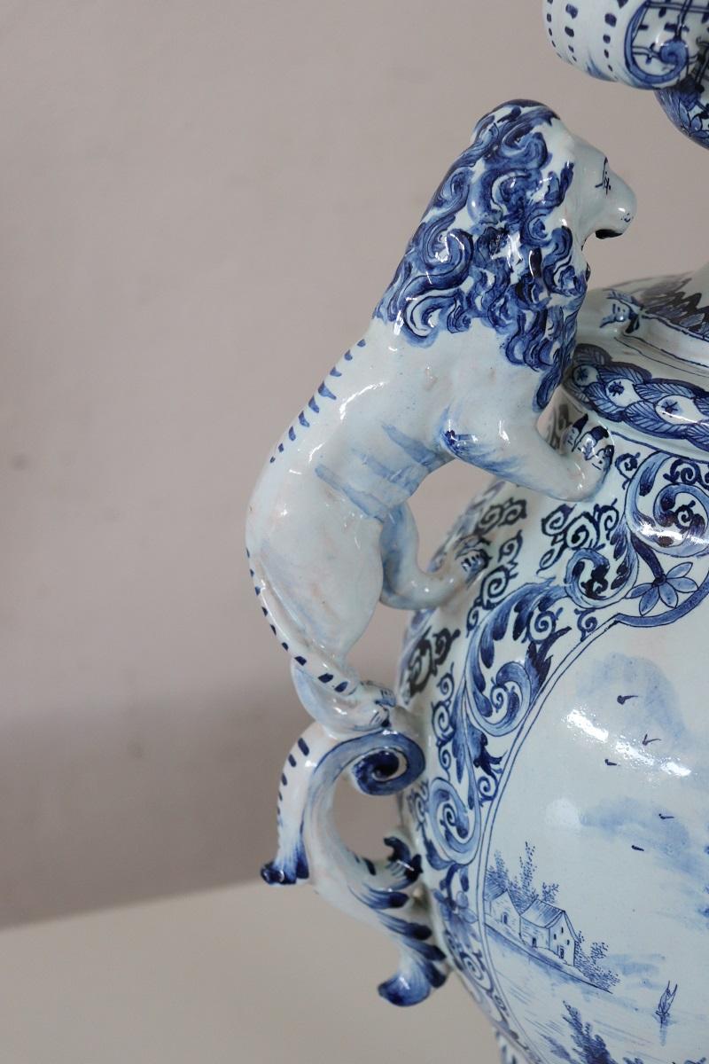 Vaso grande in maiolica antica del XIX secolo, firmato 2
