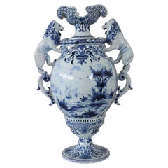 Vaso grande in maiolica antica del XIX secolo, firmato