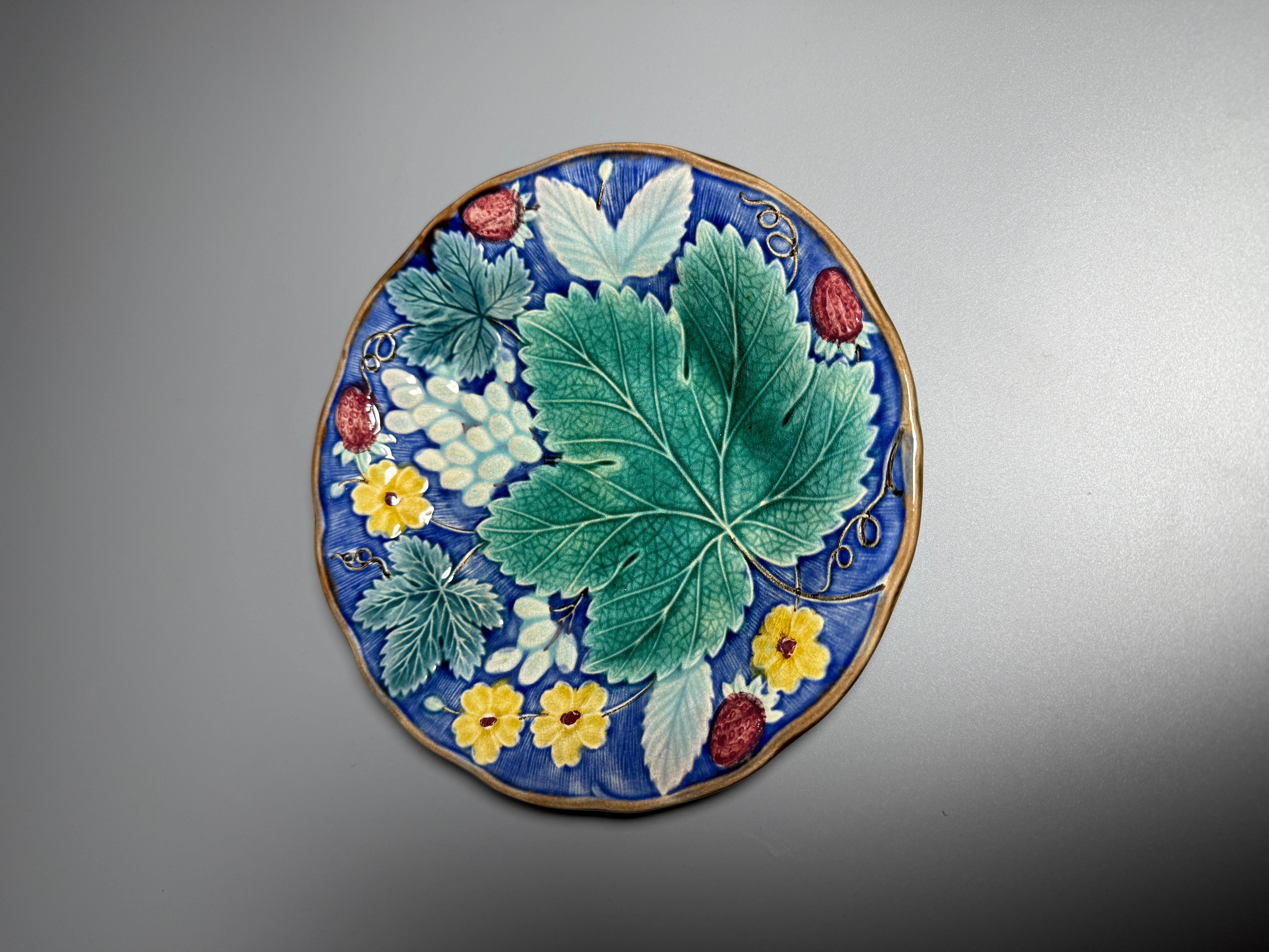 Swedish Art Nouveau Majolica Plate Gustavsberg Sweden 1860-1890 For Sale