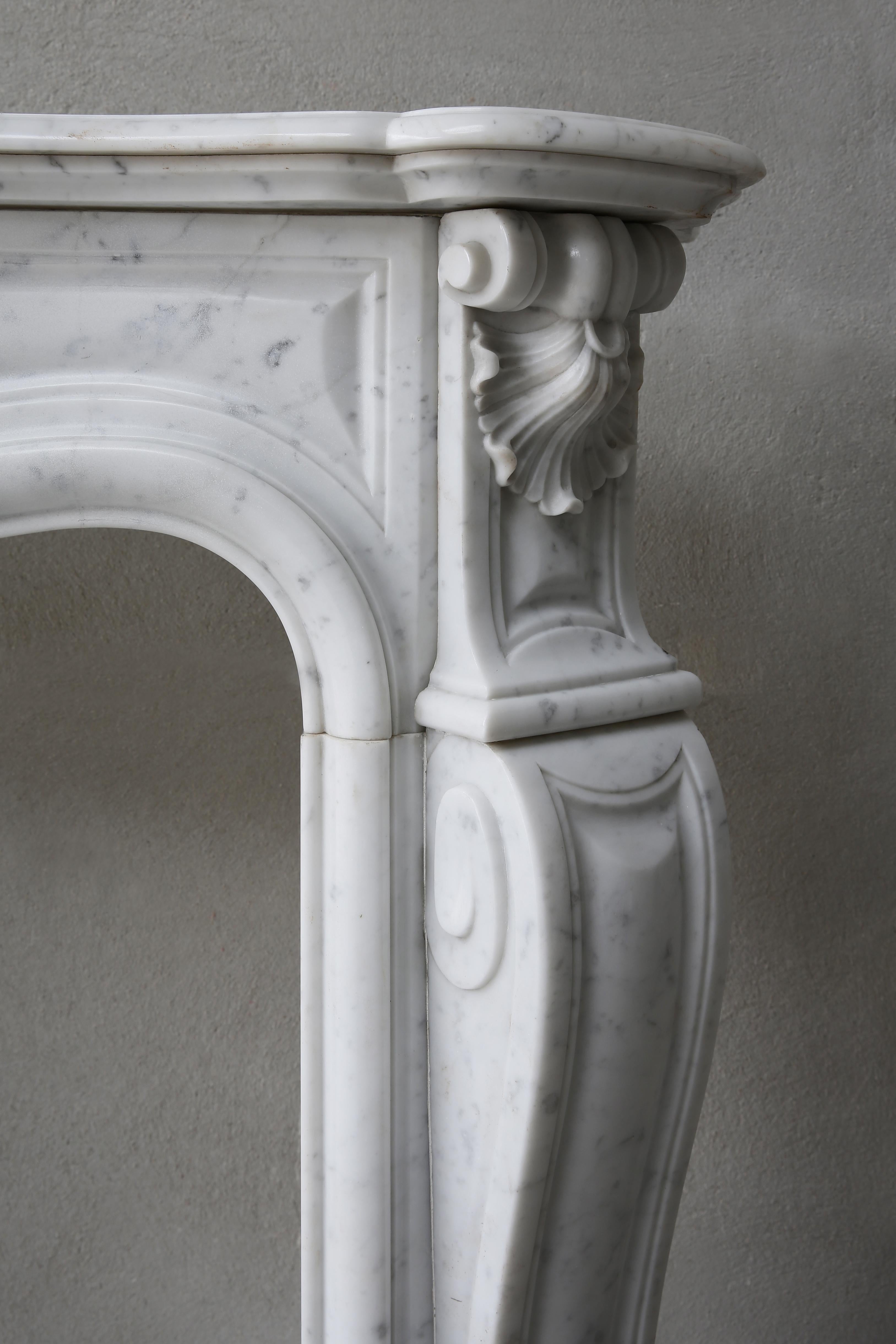 19th Century Antique Mantel of Carrara Marble Mantel, Louis XV 3