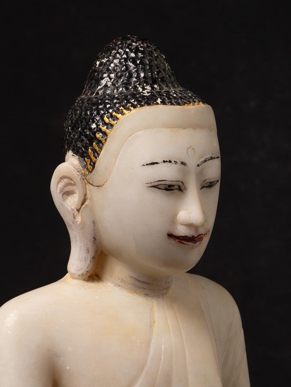 19th century Antique marble Buddha statue from Burma in Bhumisparsha Mudra For Sale 12