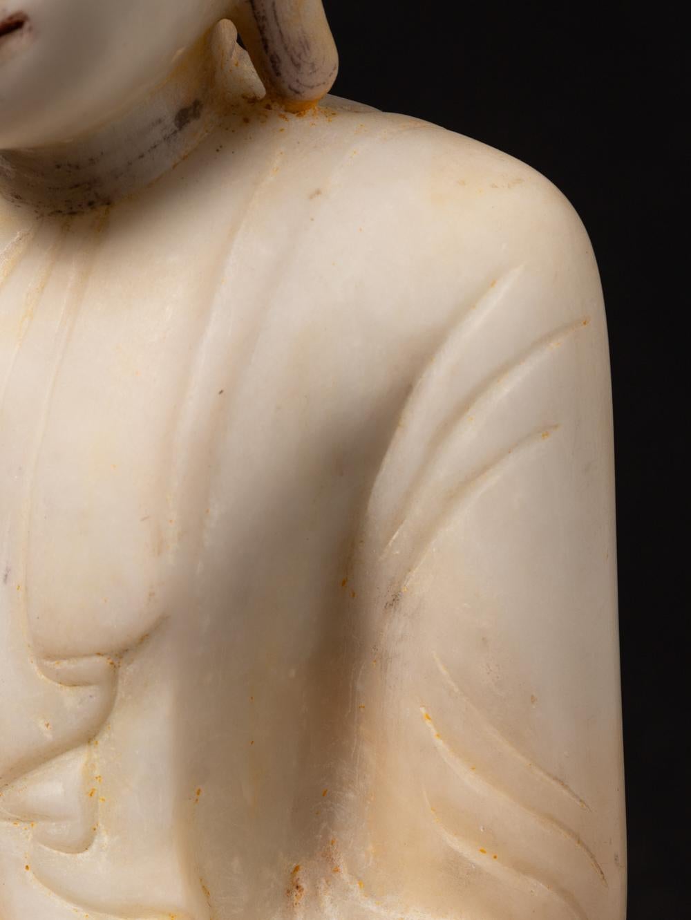 19th century Antique marble Buddha statue from Burma in Bhumisparsha Mudra For Sale 3