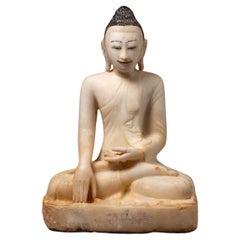 19th century Antique marble Buddha statue from Burma in Bhumisparsha Mudra