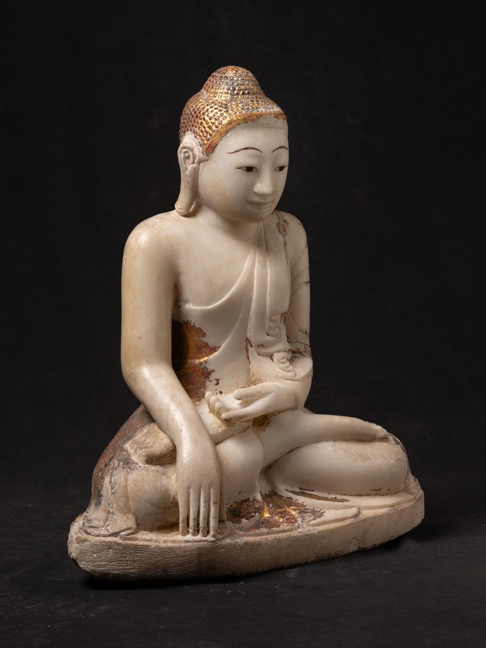 19th century Antique marble Burmese Mandalay Buddha from Burma For Sale 11