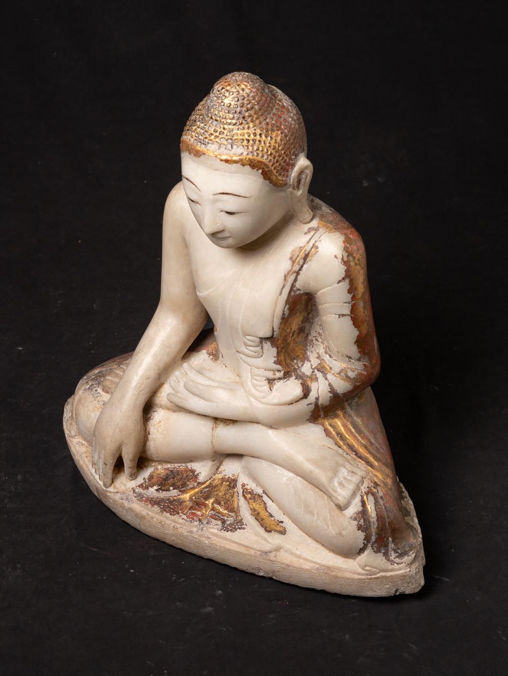 Marble 19th century Antique marble Burmese Mandalay Buddha from Burma For Sale