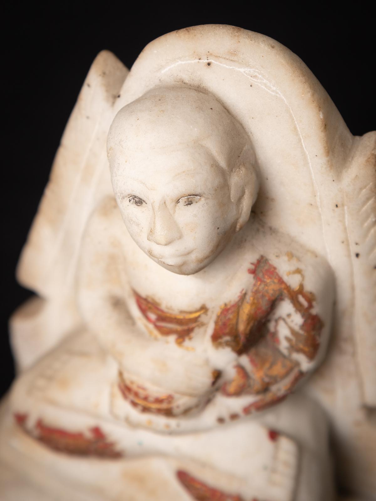 19th century Antique marble Burmese Monk statue from Burma For Sale 7