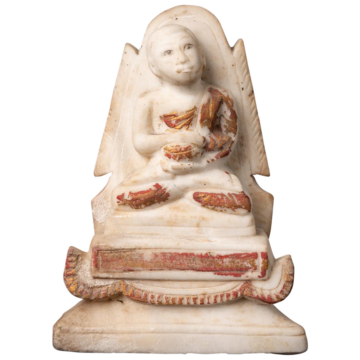 Siglo XIX Estatua antigua de mármol de un monje birmano procedente de Birmania en venta