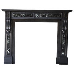 19th Century Antique Marble Fireplace of Noir De Mazy with Verde Marble