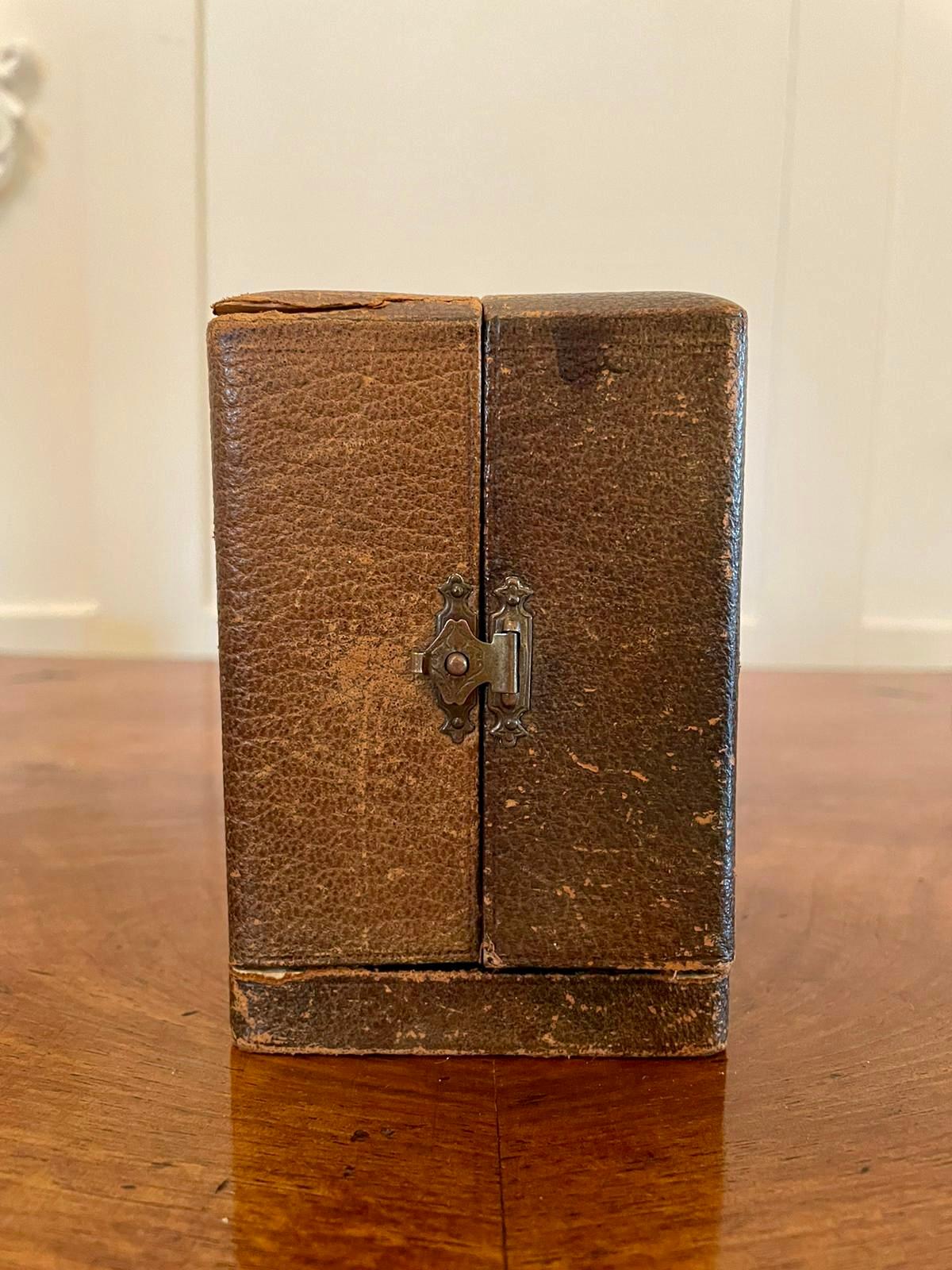 Early 20th Century 19th Century Antique Miniature Brass 8 Day Carriage Clock with Travelling Case