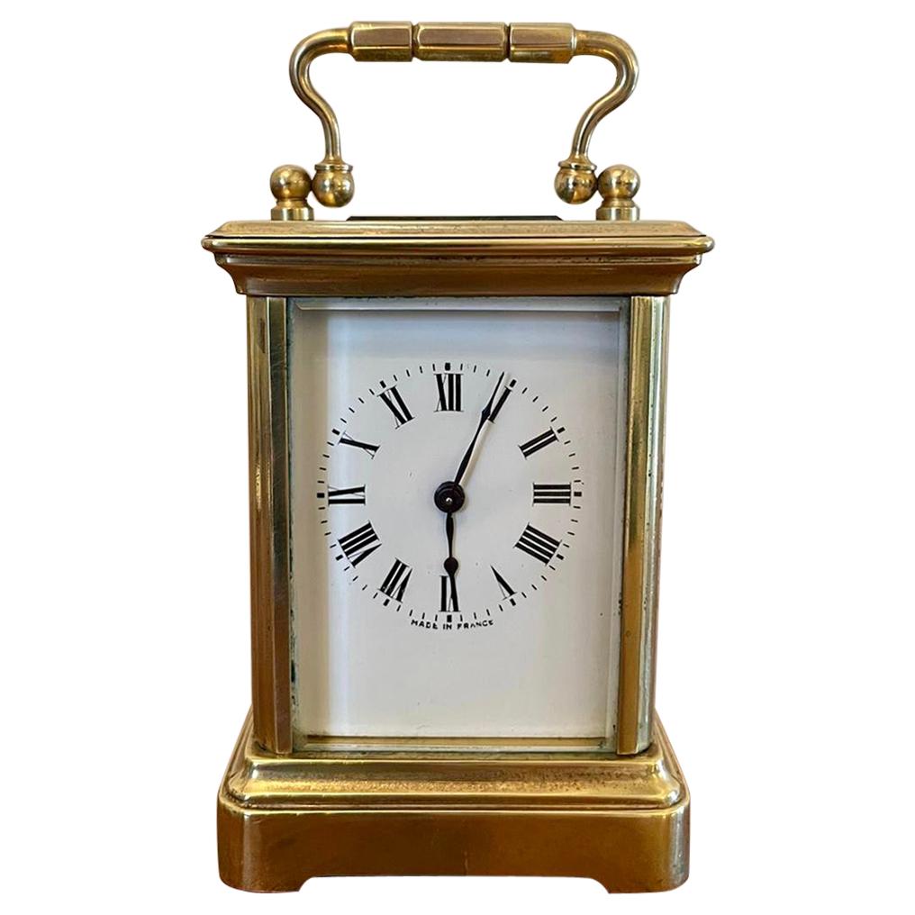 19th Century Antique Miniature Brass 8 Day Carriage Clock with Travelling Case