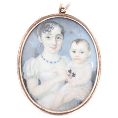 19th Century Antique Miniature Painted, Portrait of Children