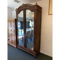 19th Century Antique Mirror Front French Armoire