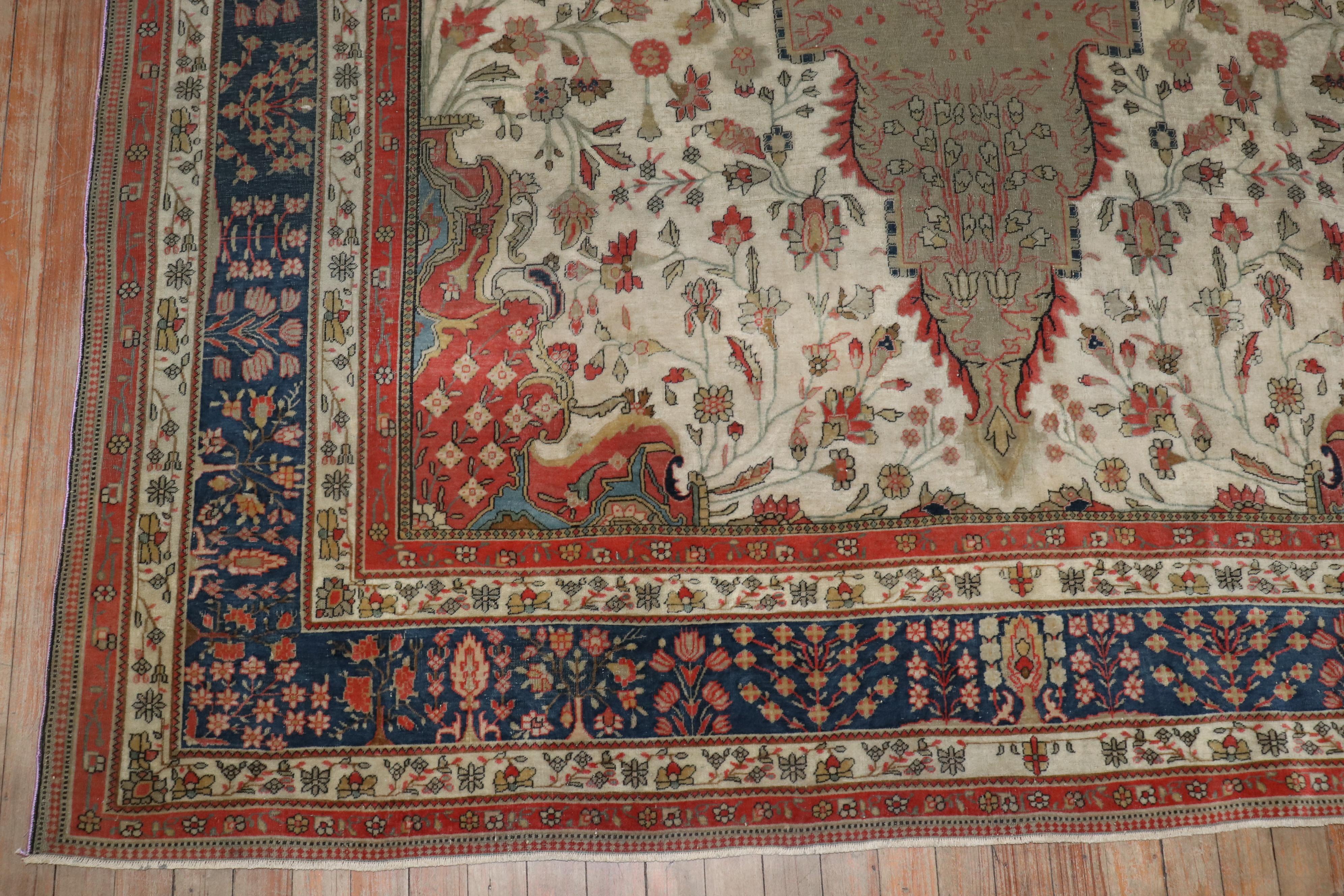 Wool 19th Century Antique Mohtasham Kashan Room size Rug For Sale