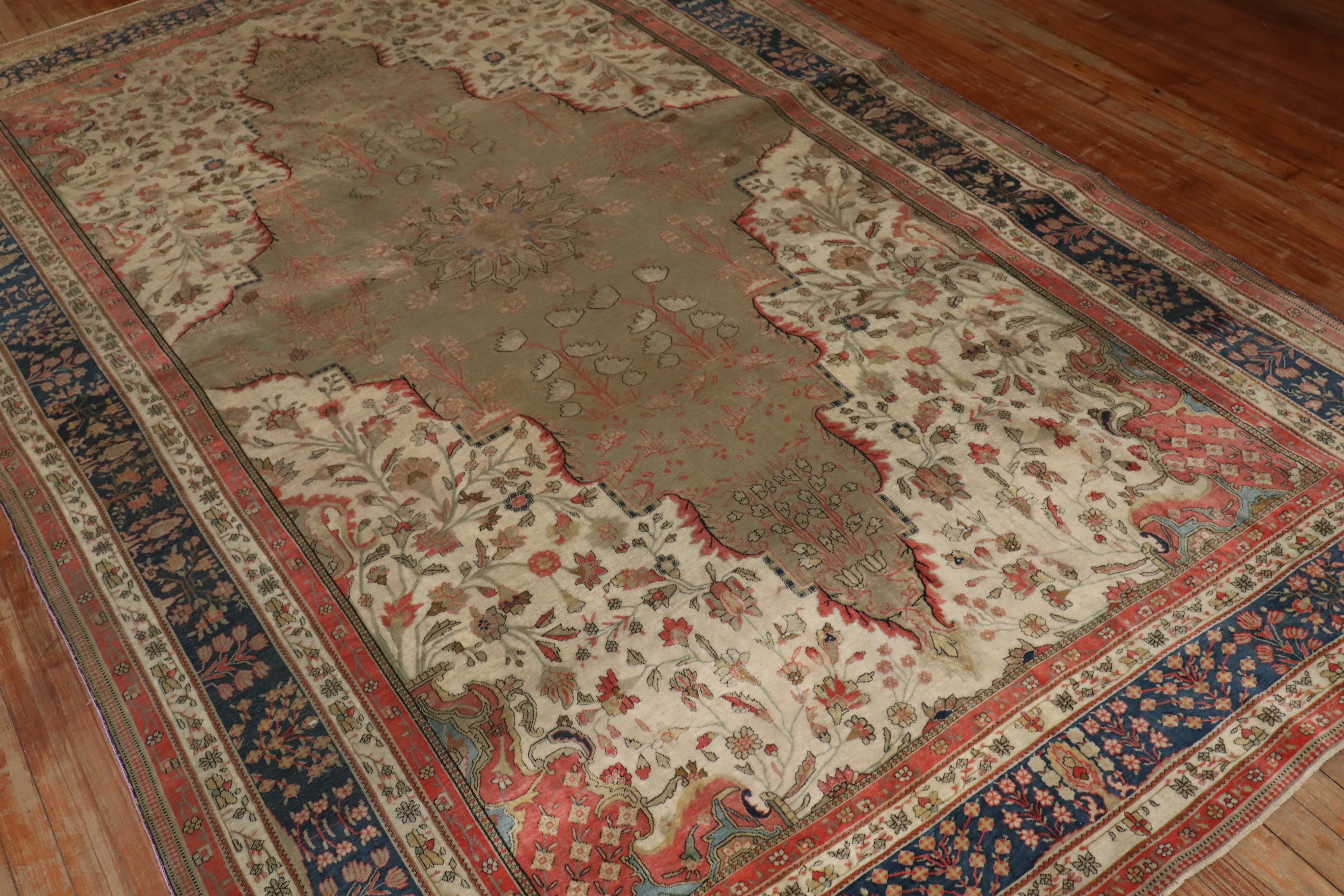 19th Century Antique Mohtasham Kashan Room size Rug For Sale 1