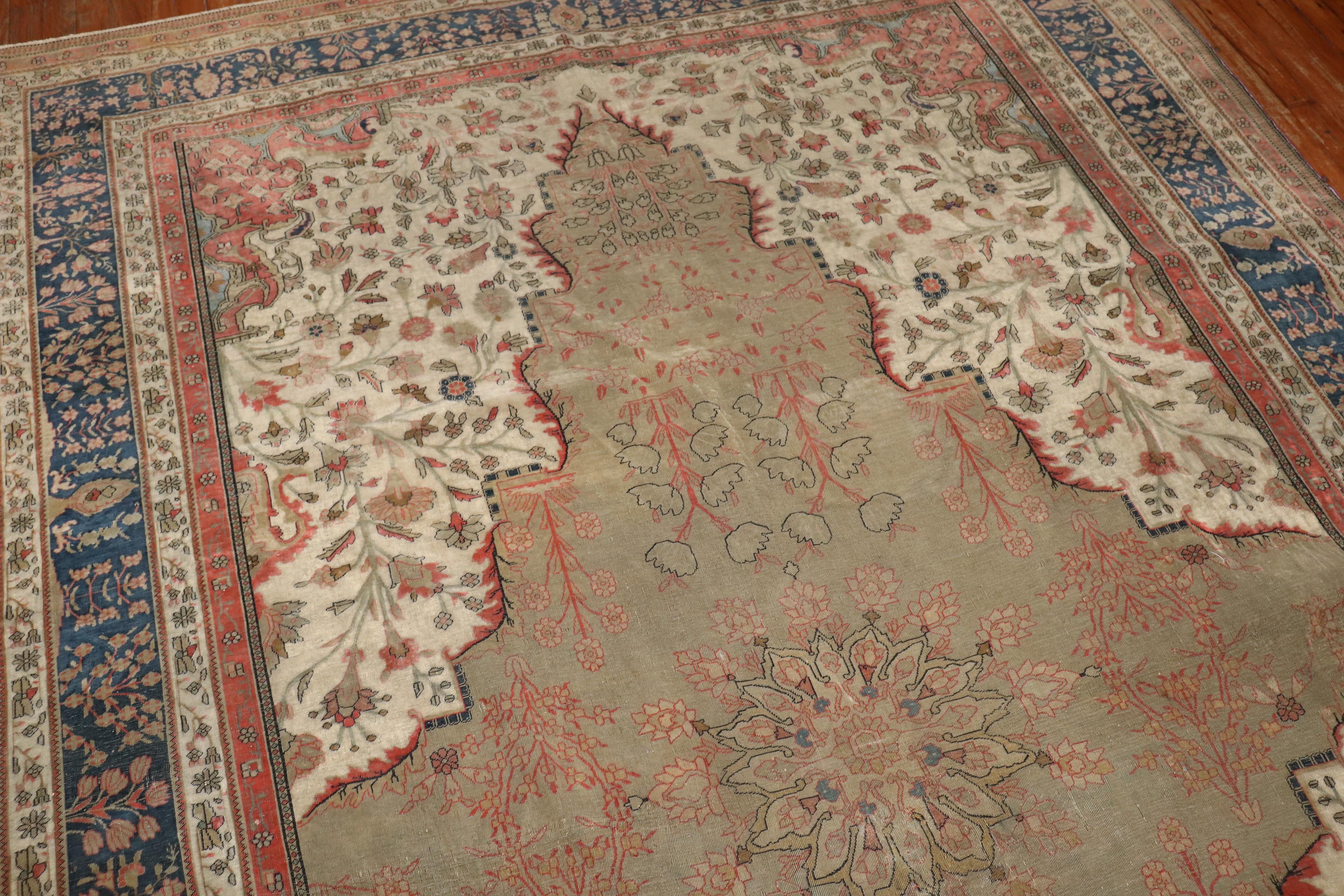 19th Century Antique Mohtasham Kashan Room size Rug For Sale 3