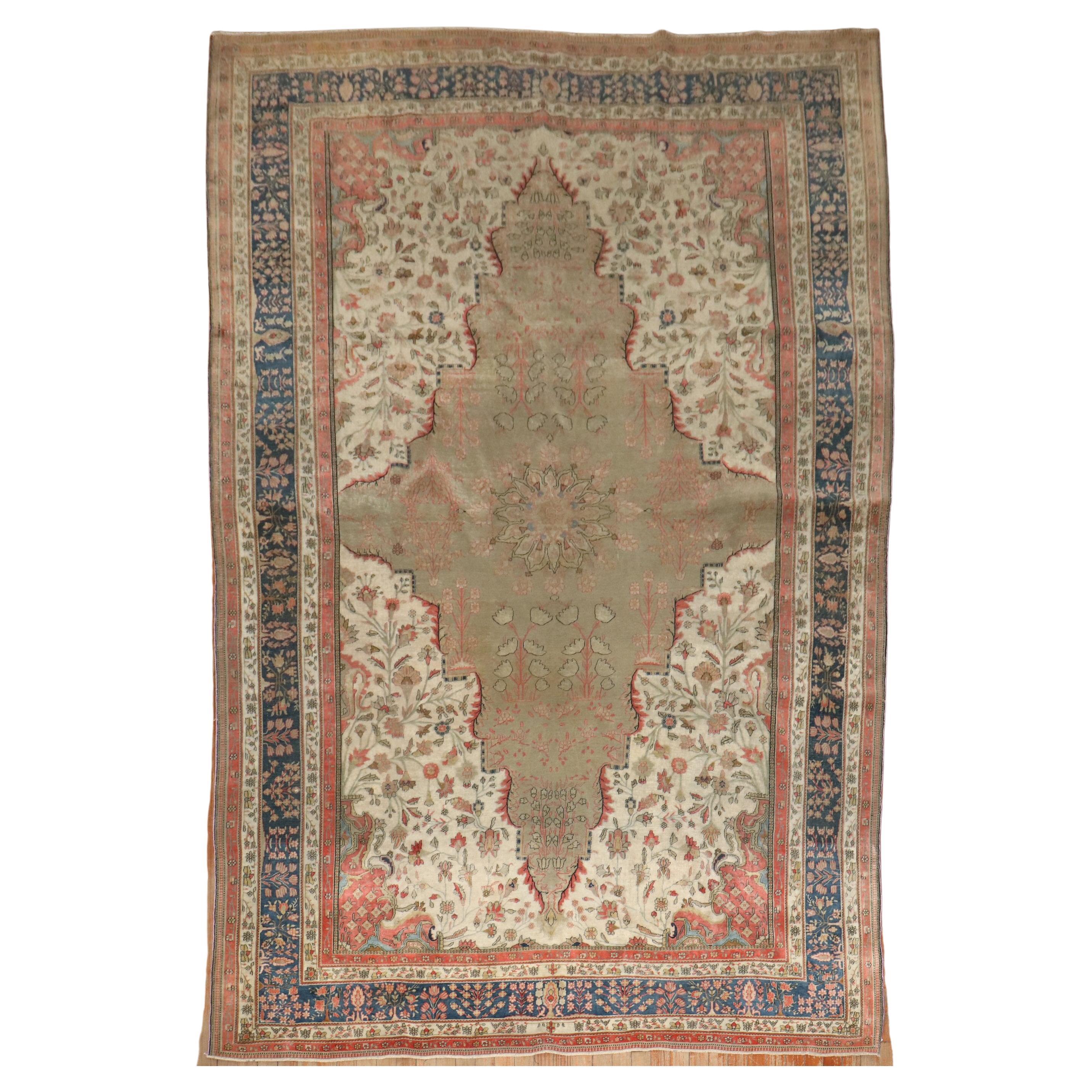 Tapis Mohtasham Kashan ancien du 19ème siècle de taille standard