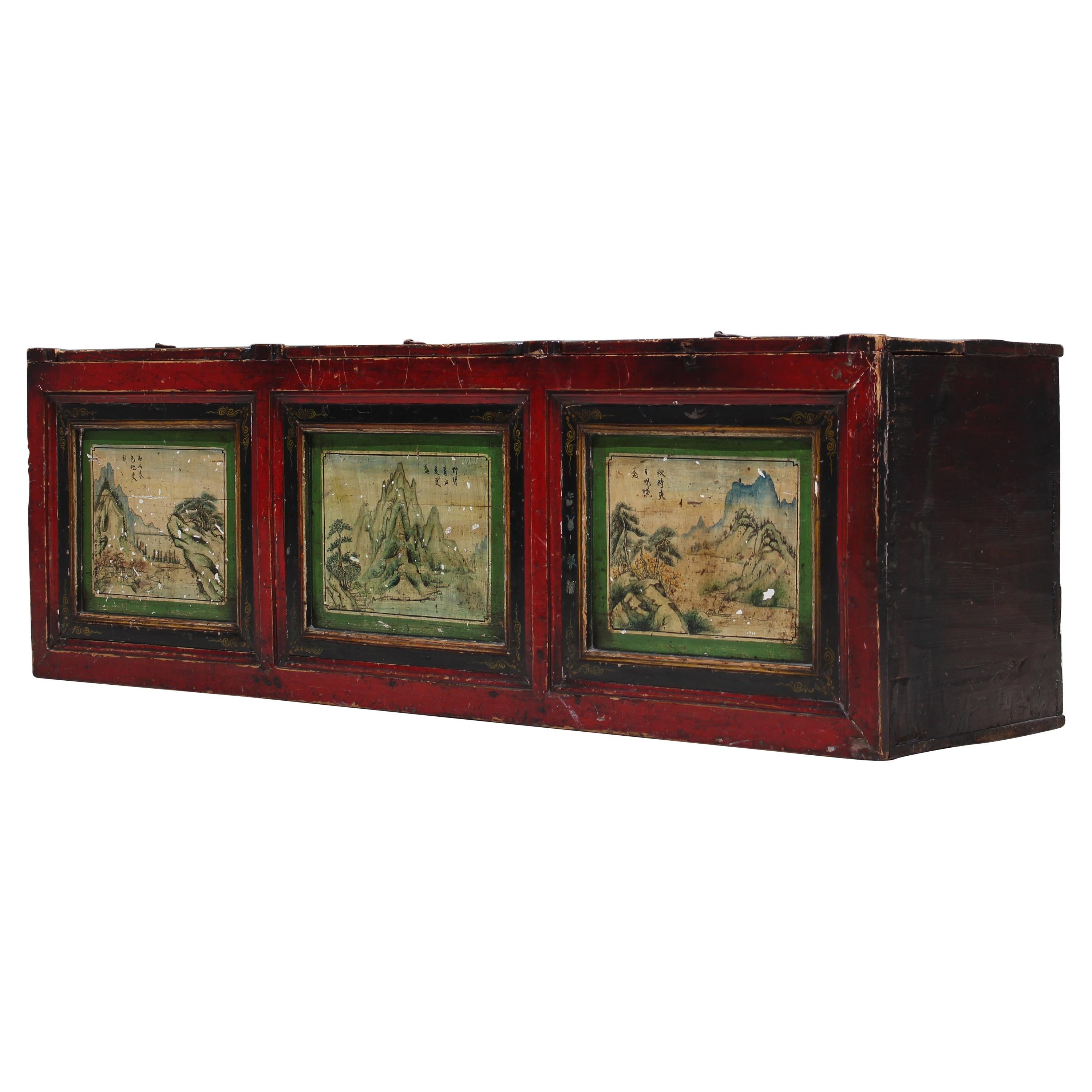 19th Century Antique Mongolian Hand Painted Nomads Chest, 1850 For Sale