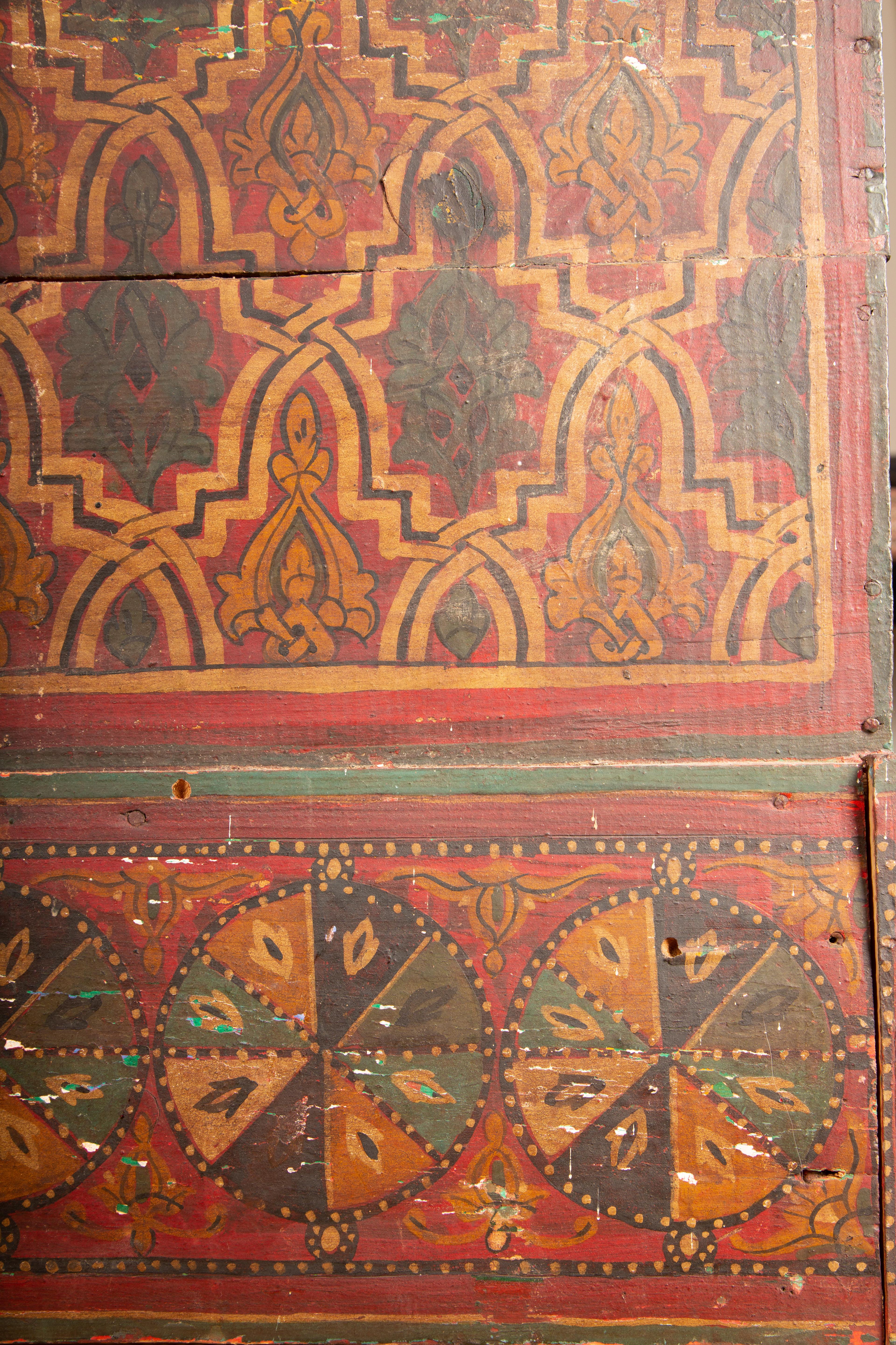 Folk Art 19th Century Antique Moroccan Hand Painted Wood Berber Chest For Sale