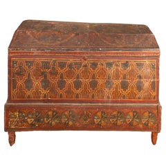 19th Century Used Moroccan Hand Painted Wood Berber Chest