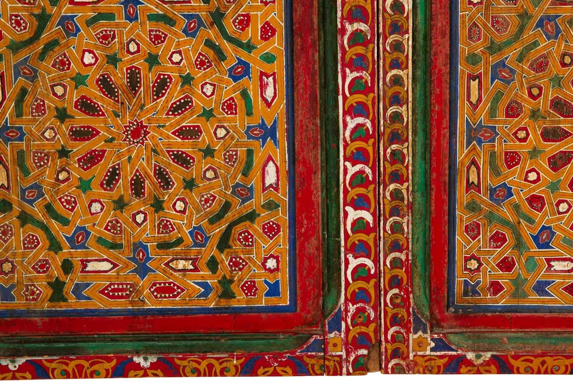19th Century Antique Moroccan Painted Interior Doors, 78 5/8” x 42 3/8” 7