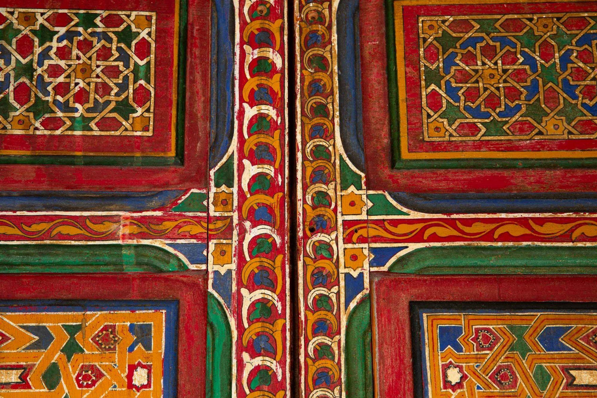 19th Century Antique Moroccan Painted Interior Doors, 78 5/8” x 42 3/8” 2