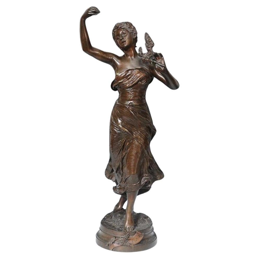 19th Century Antique Museum Quality Henri Louis Levasseur Female Bronze Maiden For Sale