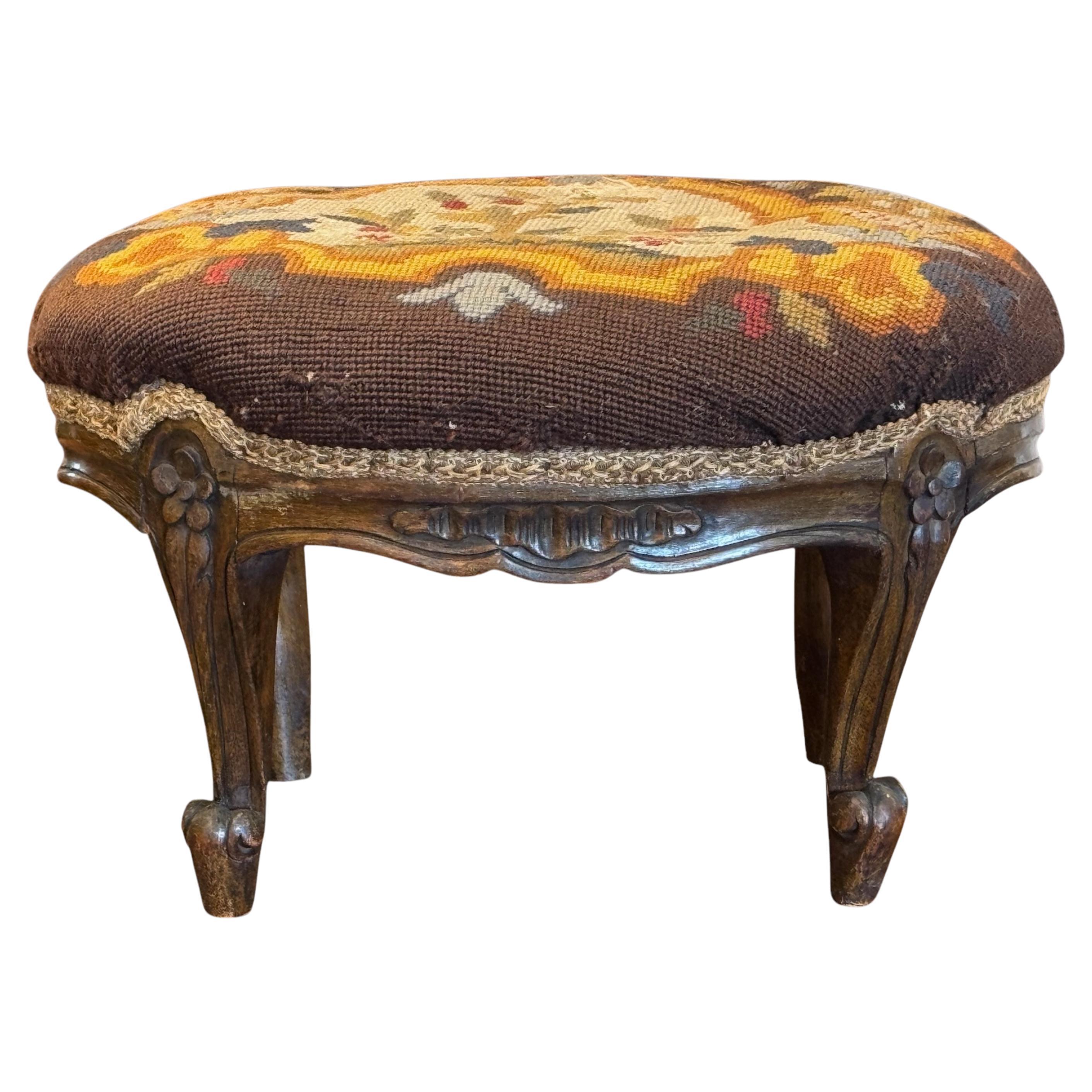 19th Century Antique Needlepoint Footstool