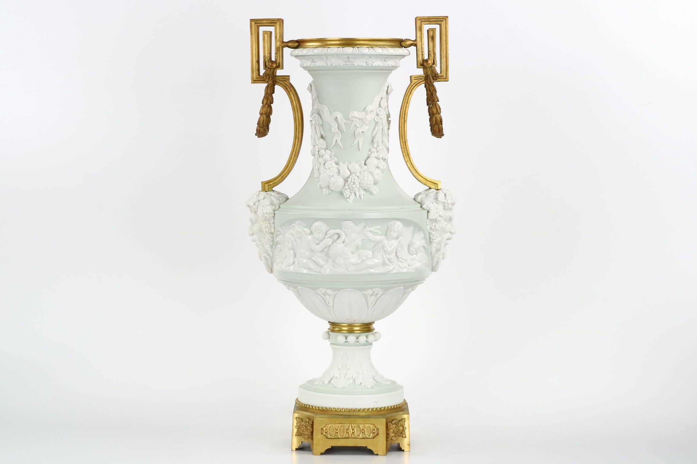 European 19th Century Antique Neoclassical Ormolu-Mounted Bisque Jasperware Vase