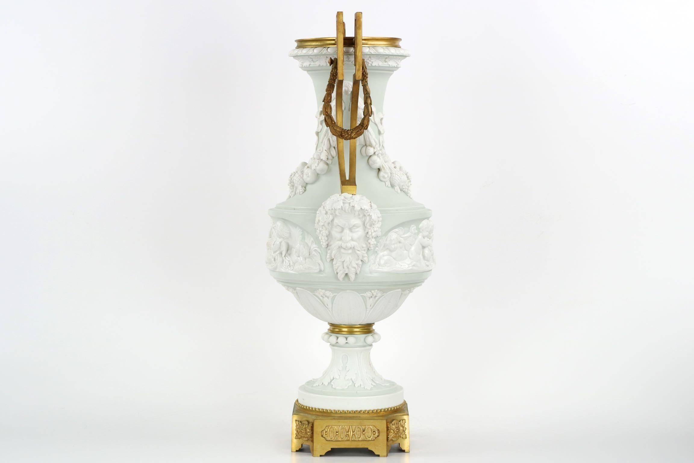 Gilt 19th Century Antique Neoclassical Ormolu-Mounted Bisque Jasperware Vase