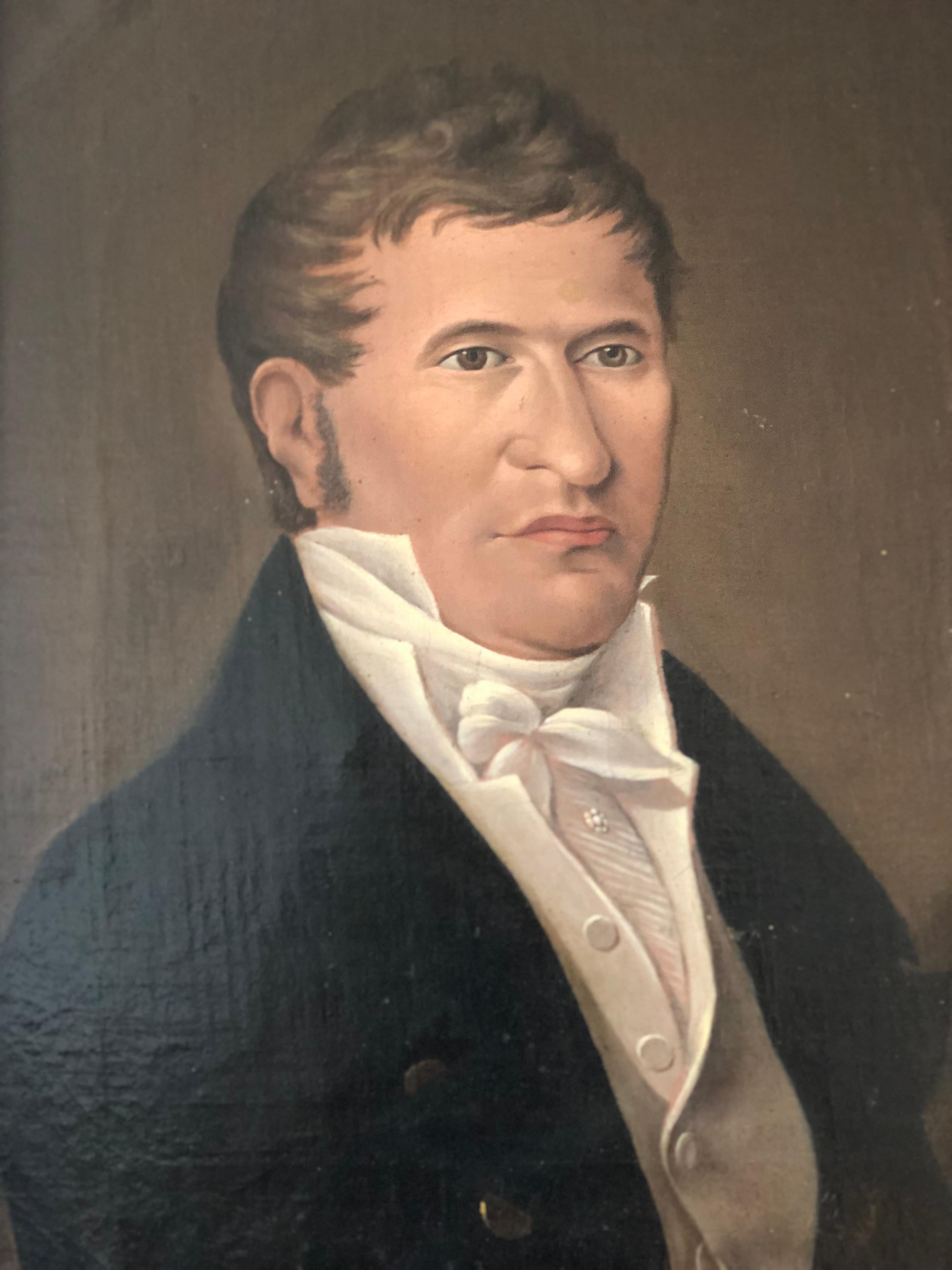Biedermeier 19th century Antique Oil Painting of a German Gentleman in Gilded Frame For Sale