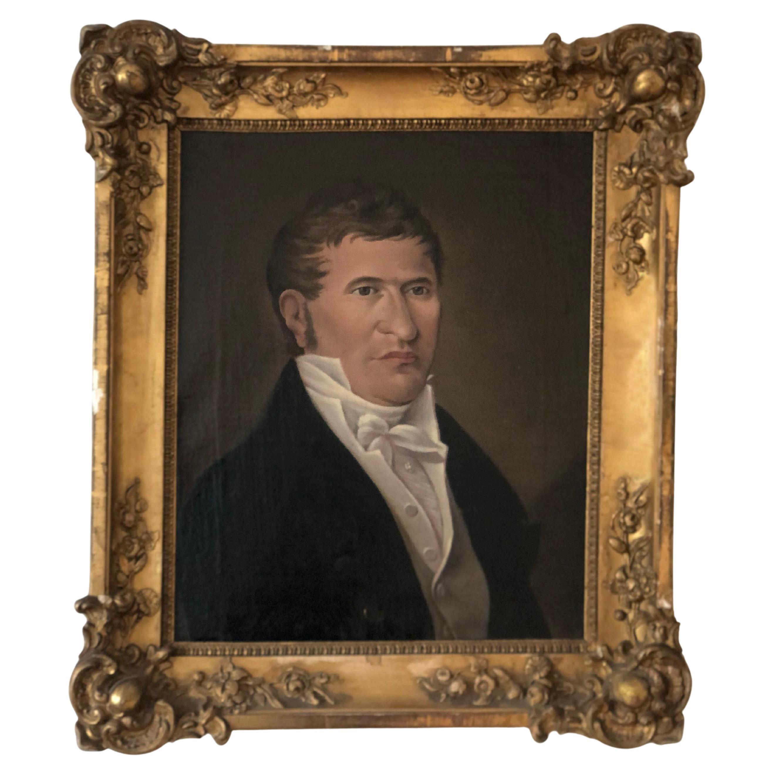 19th century Antique Oil Painting of a German Gentleman in Gilded Frame For Sale