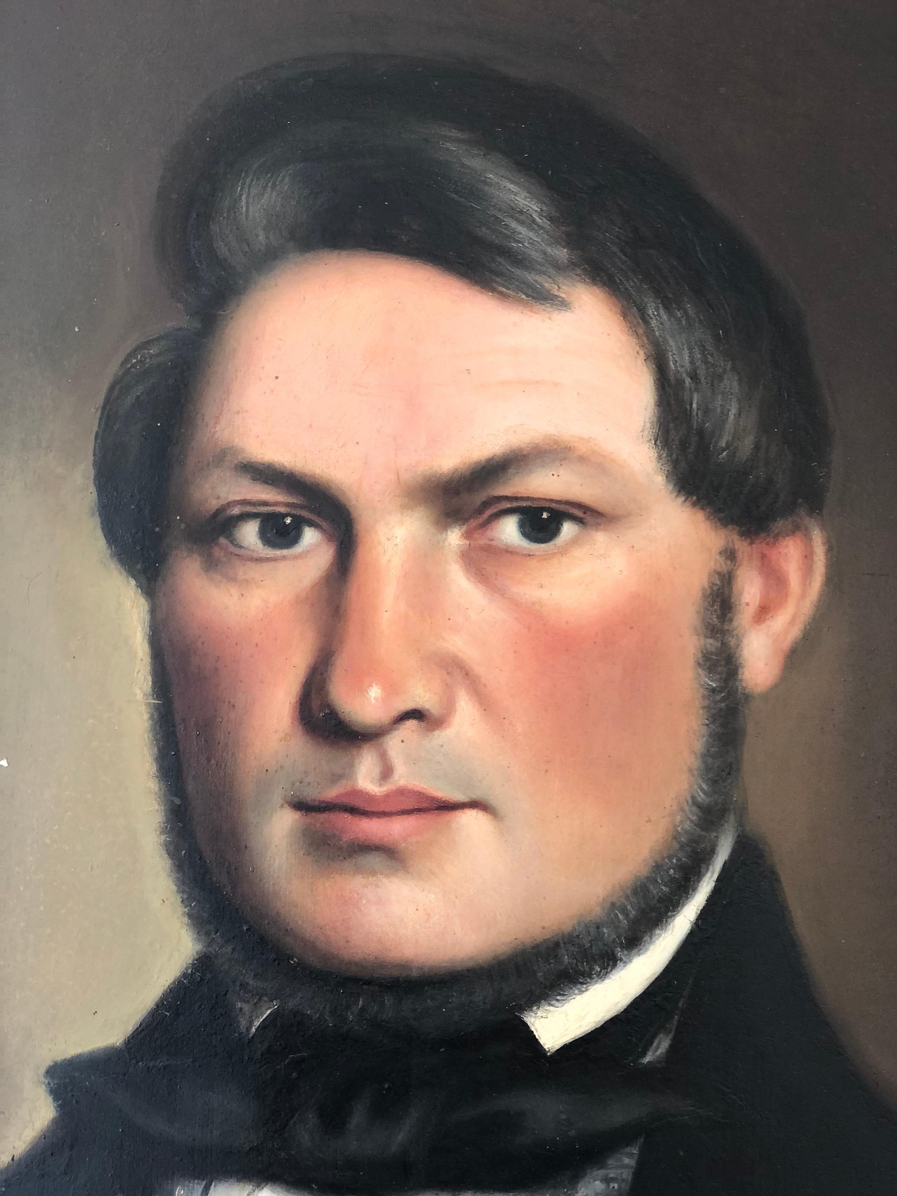19. Jahrhundert Antikes Ölgemälde eines prominenten deutschen Herrn (Biedermeier) im Angebot