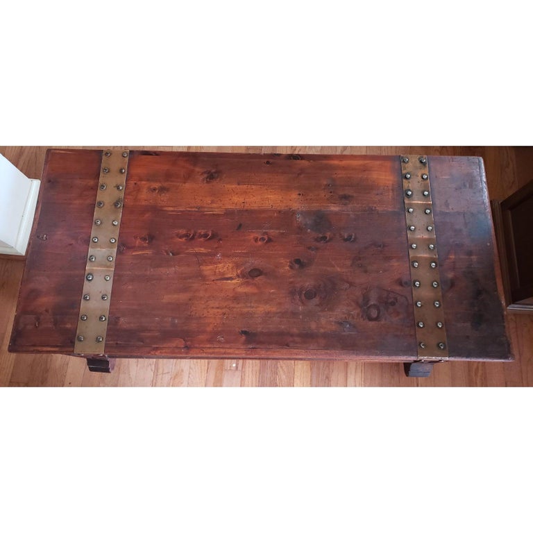 19th Century Antique Ornate Norway Pine Blanket Cedar Chest on Wheels