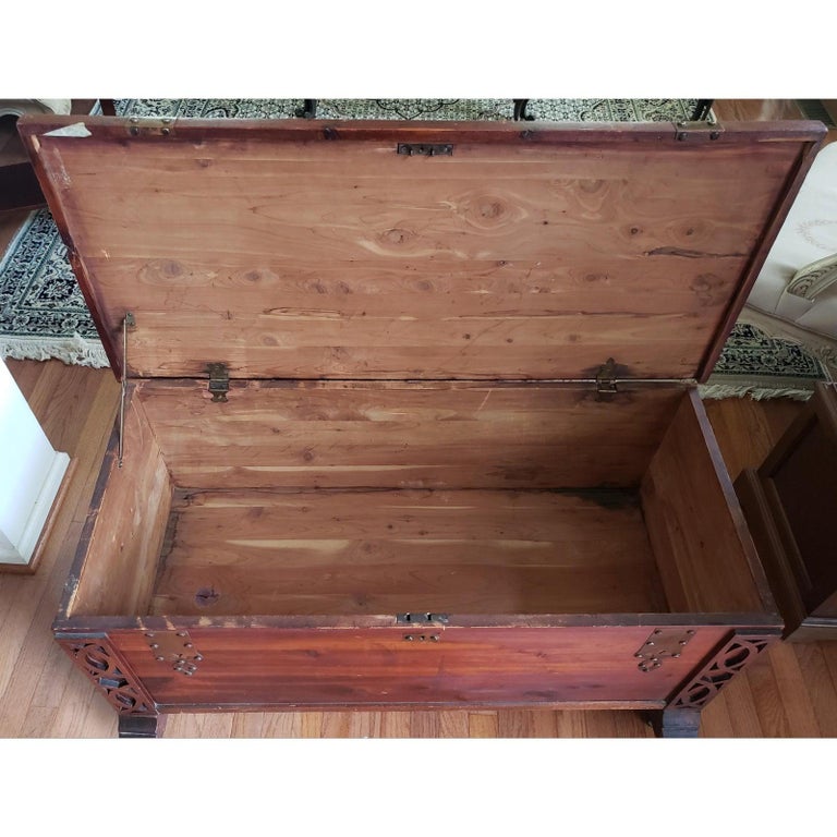 19th Century Antique Ornate Norway Pine Blanket Cedar Chest on Wheels