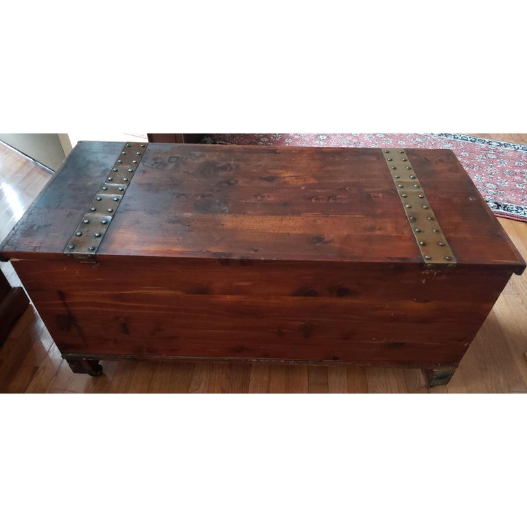 19th Century Antique Ornate Norway Pine Blanket Cedar Chest on Wheels