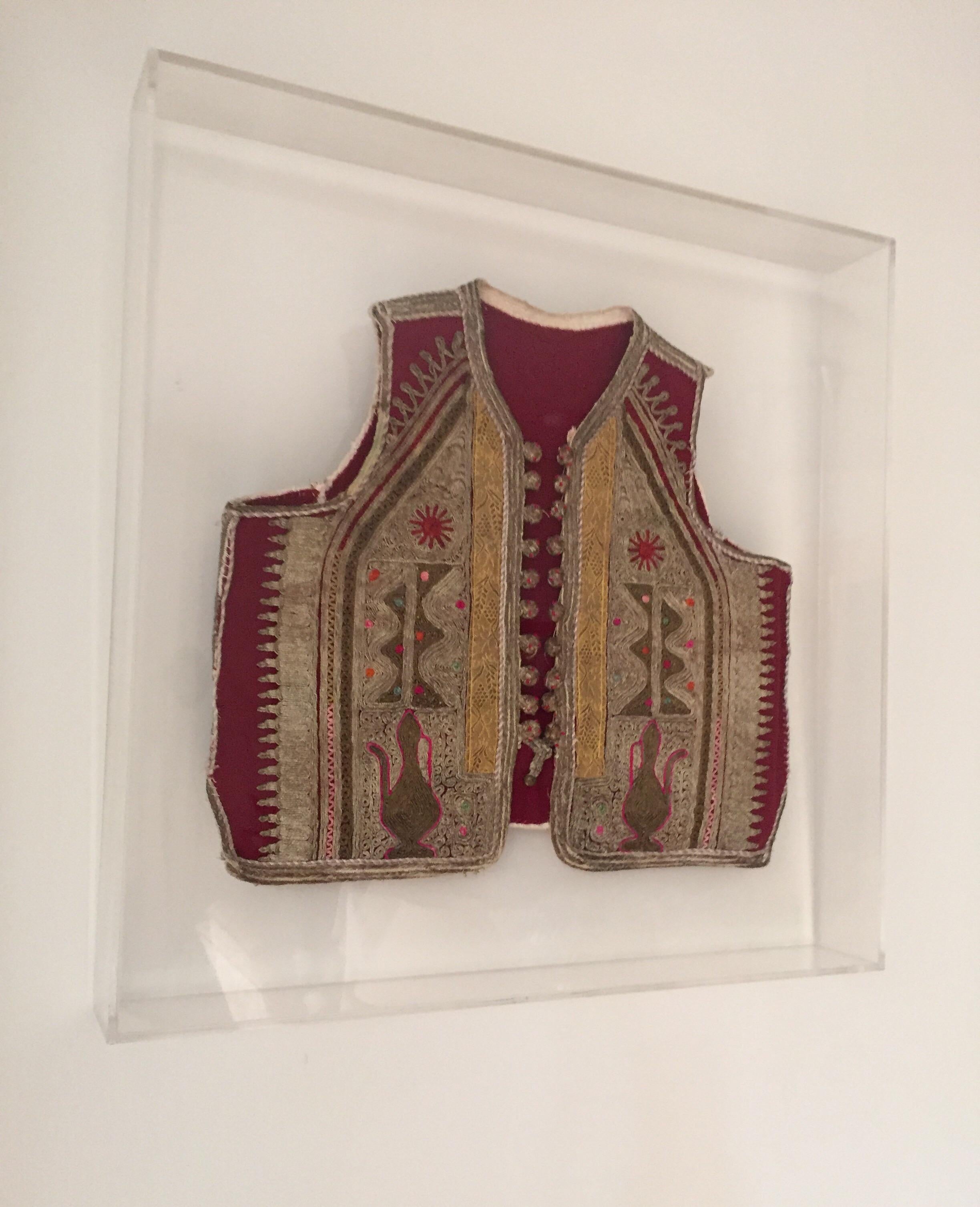 19th Century Antique Ottoman Embroidered Vest Framed in a Lucite Box 3