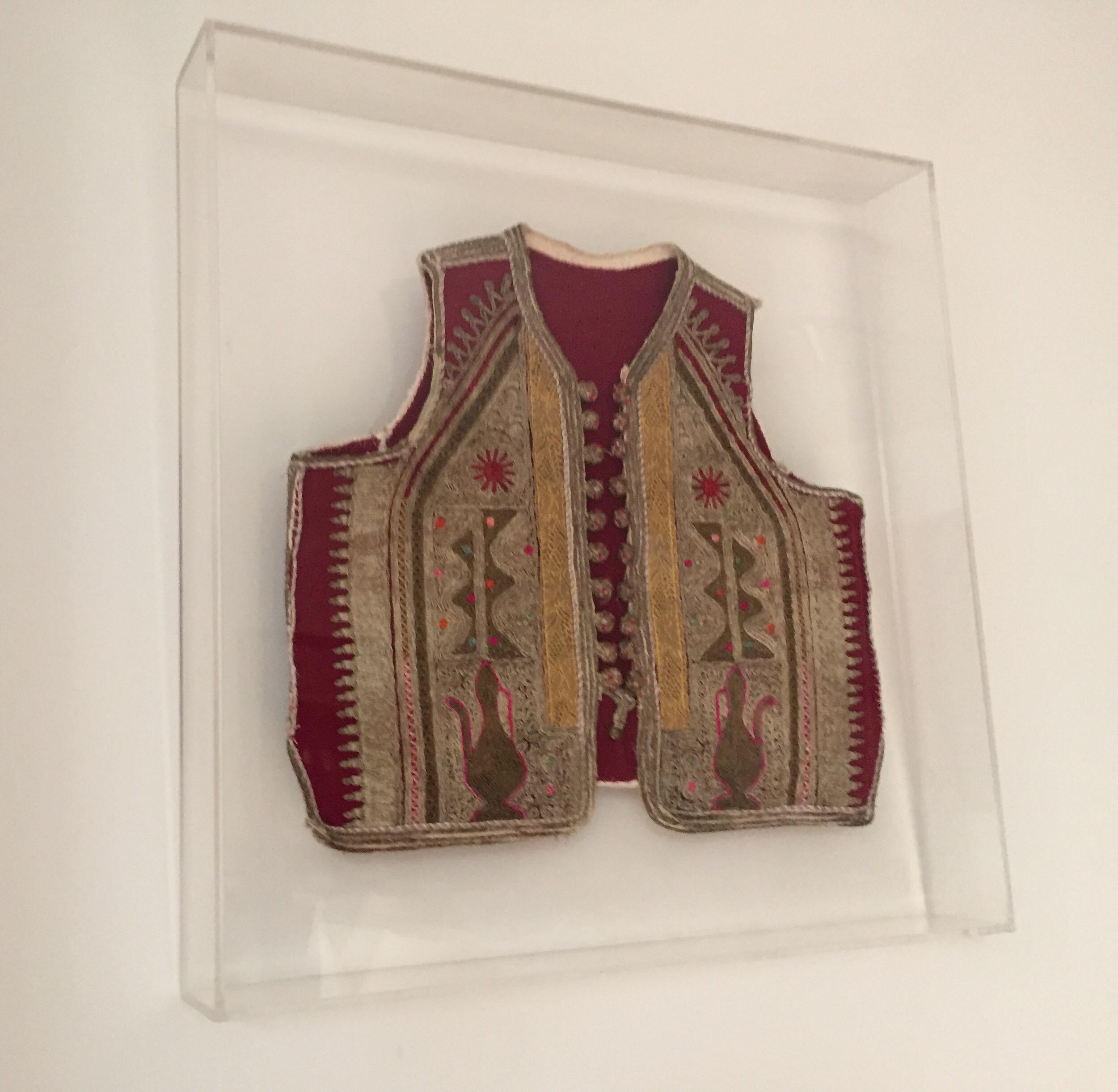 19th Century Antique Ottoman Embroidered Vest Framed in a Lucite Box 4